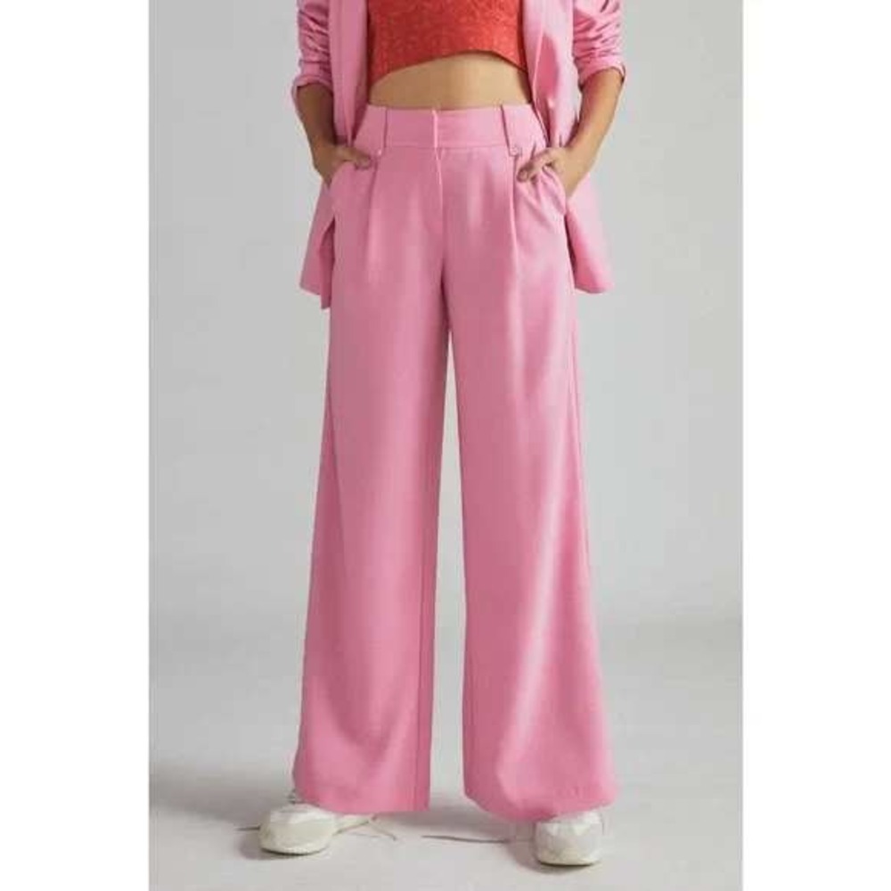 Exquise Wide Leg Pants Women M Pink Excellent High Waist Pleated Trousers